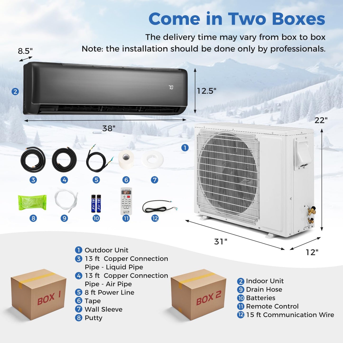 ARLIME 18000 BTU Wifi Enabled Mini Split Air Conditioner, 21 SEER2 208-230V Ductless Inverter AC
