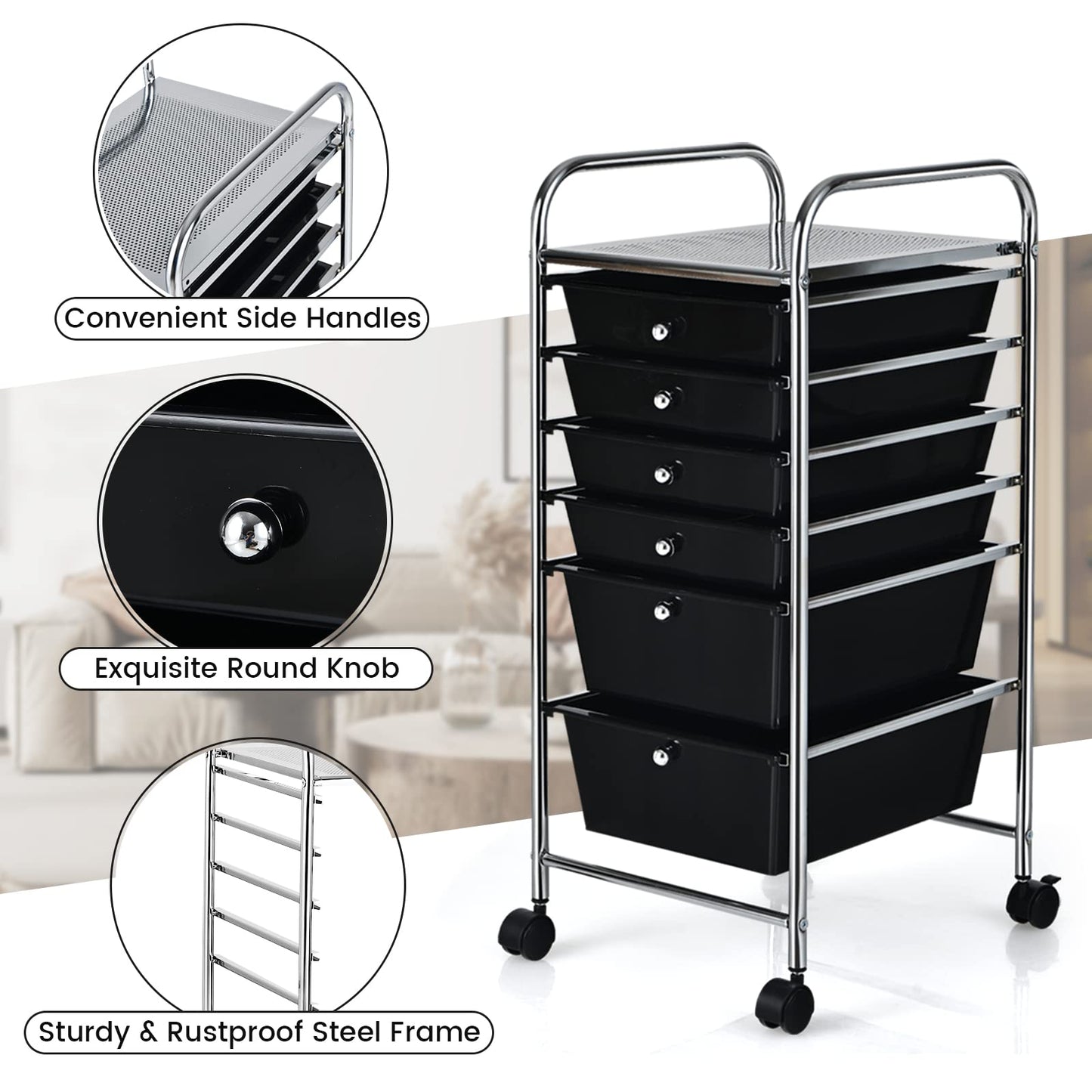 6-Drawer Rolling Storage Cart Multifunctional Art Craft Tools Organizer on Wheels