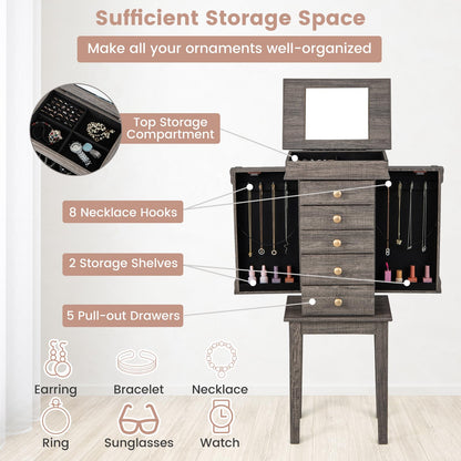 Wooden Jewelry Storage Chest with 5 Drawers for Women