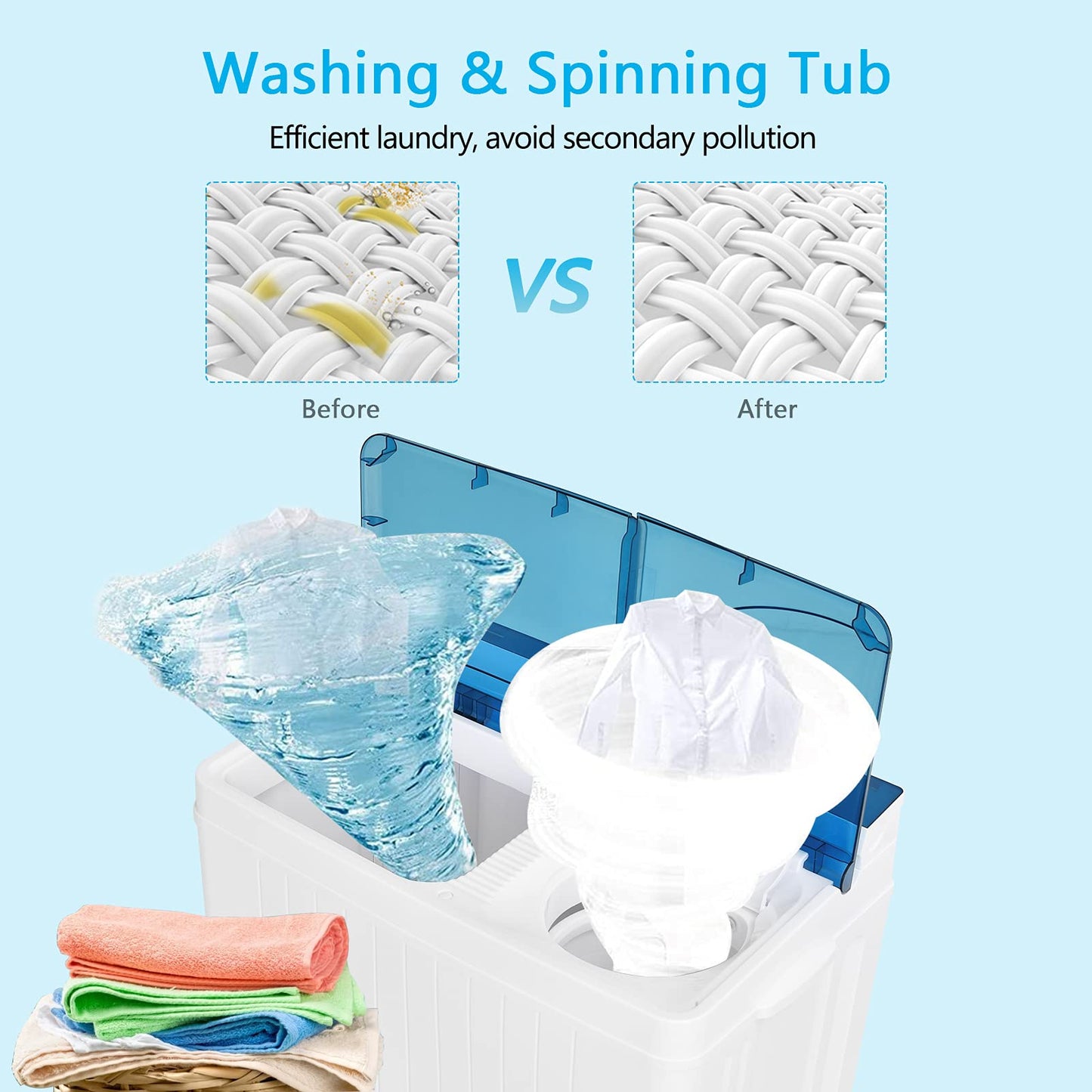 Portable Washing Machine, Twin Tub 26 Lbs Capacity, 18 Lbs Washer and 8 Lbs Spinner