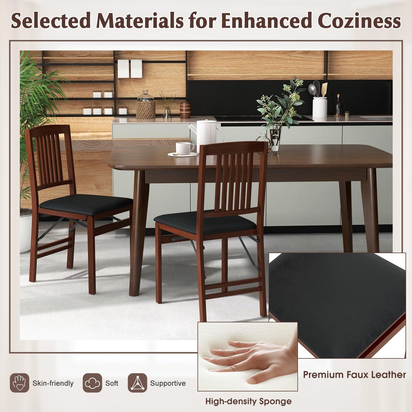 Wooden Kitchen Side Chairs w/Padded Seat for Dining Room