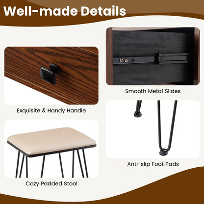 Makeup Dressing Table Set w/ 3 Color Lighting Modes & Adjustable Brightness