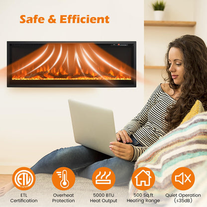 Electric Fireplace 50 Inch Wide with Crystal Decor and Log