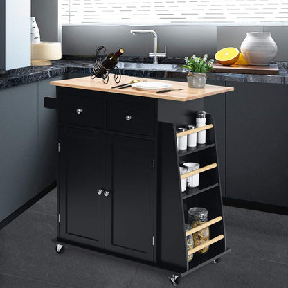 Kitchen Island on Wheels with Adjustable Shelf for Dining Room