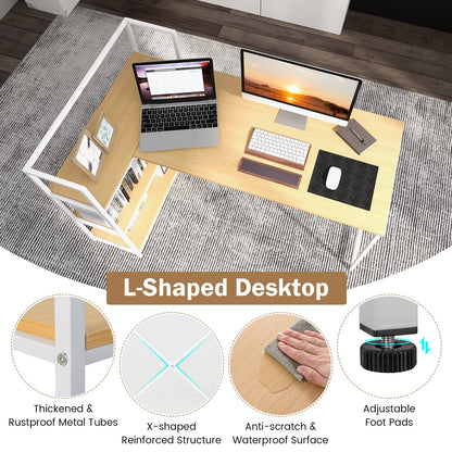59 Inch L-Shaped Computer Desk with Open Storage Shelves