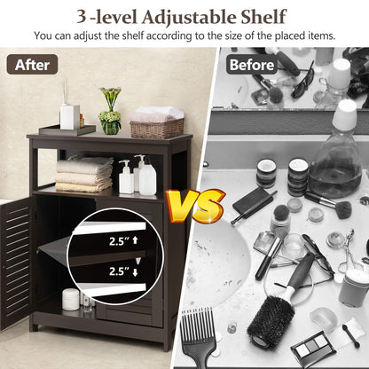 Wooden Side Storage Organizer with Louver Doors & Removable Shelf