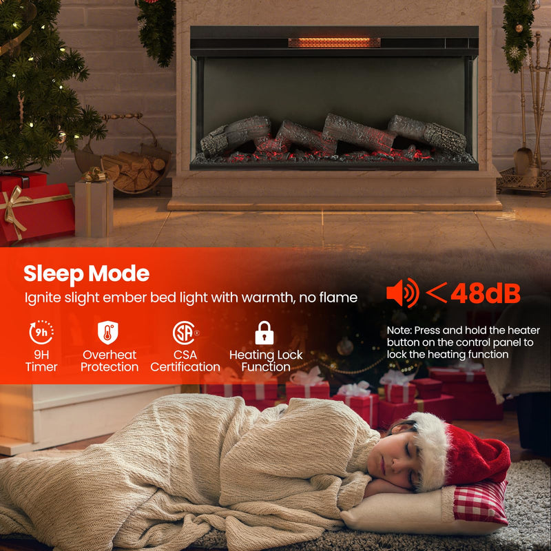 36-Inch 3 Side Glass Electric Fireplace with Remote Control