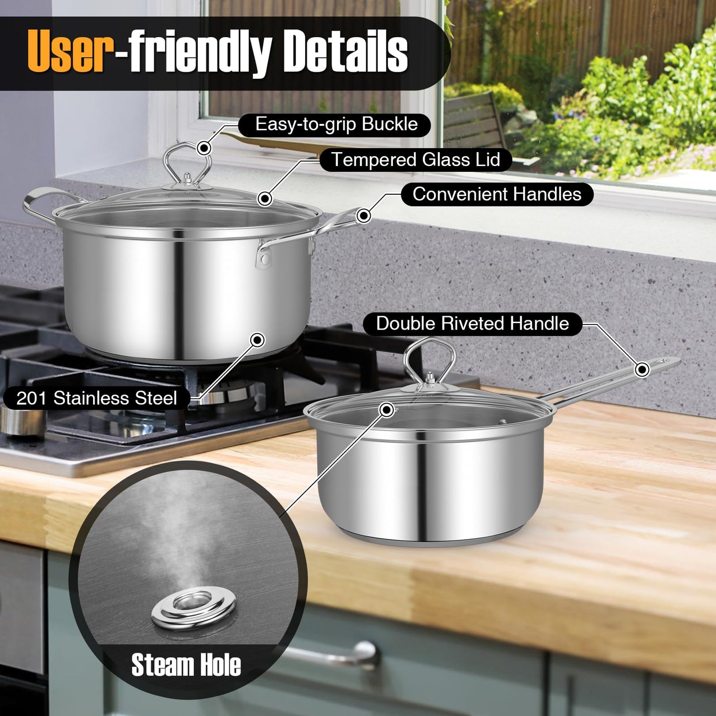 12 Piece Stainless Steel Cookware Set with Stock Pot