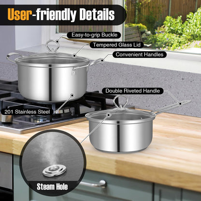12 Piece Stainless Steel Cookware Set with Stock Pot