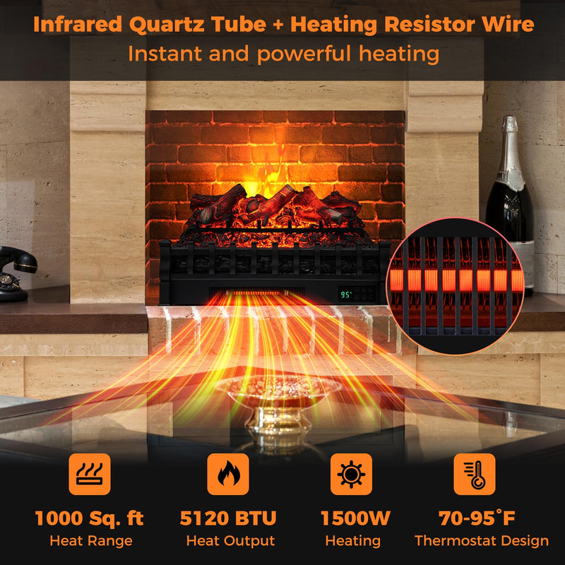 Eternal Flame Electric Fireplace Log, Lemonwood Ember Bed, 26-inch Infrared Electric Fireplace Heater Insert