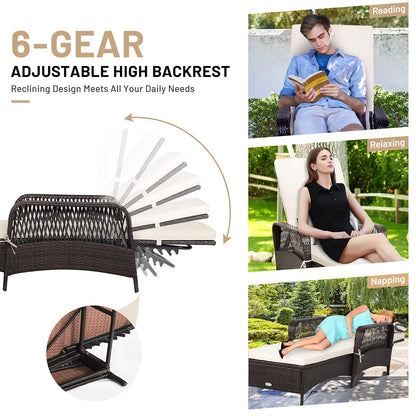 10 Gear Adjustable Recliner with Armrest & Pillow for Deck