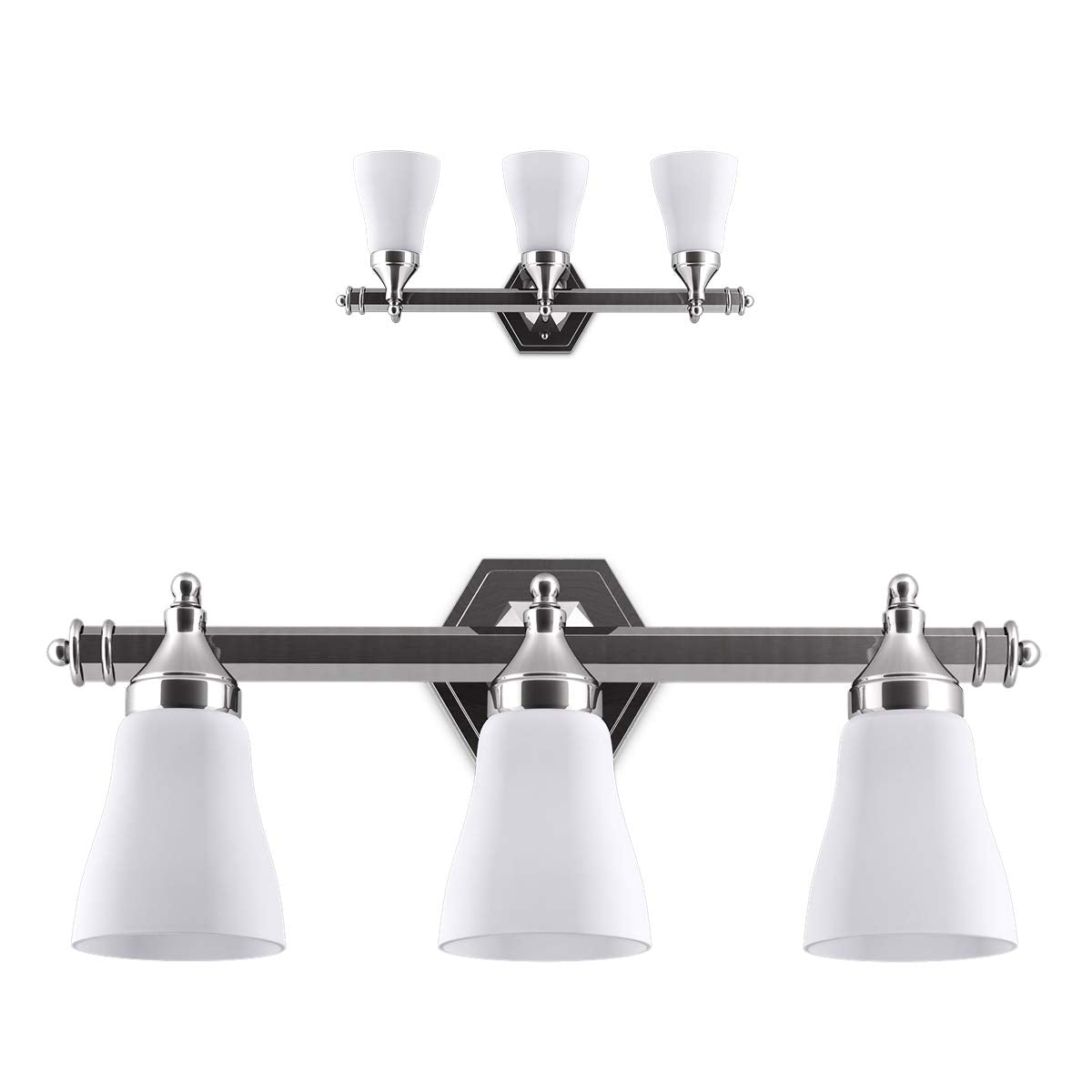 Bathroom Vanity Light Antique Brushed Wall Mounted with White Alabaster Wall Sconces Glass Shade