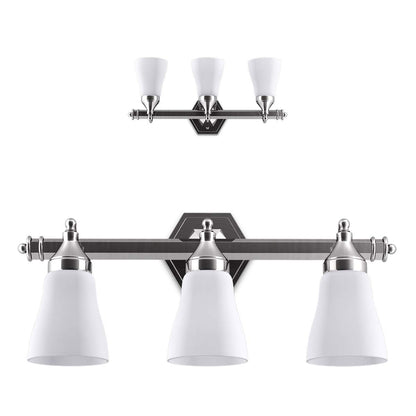 Bathroom Vanity Light Antique Brushed Wall Mounted with White Alabaster Wall Sconces Glass Shade