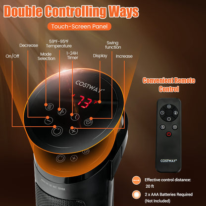 Space Heater for Indoor Use, 1500W PTC Ceramic Heater w/ 60° Oscillation, 3 Modes, 24H Timer