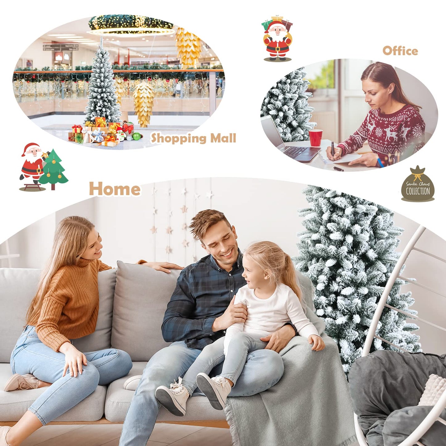 4.5Ft Snow-Flocked Artificial Christmas Tree w/ 373 Branch Tips