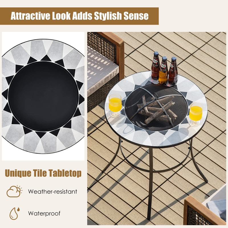 Outdoor Fire Pit with Mesh Cover & Fire Poker