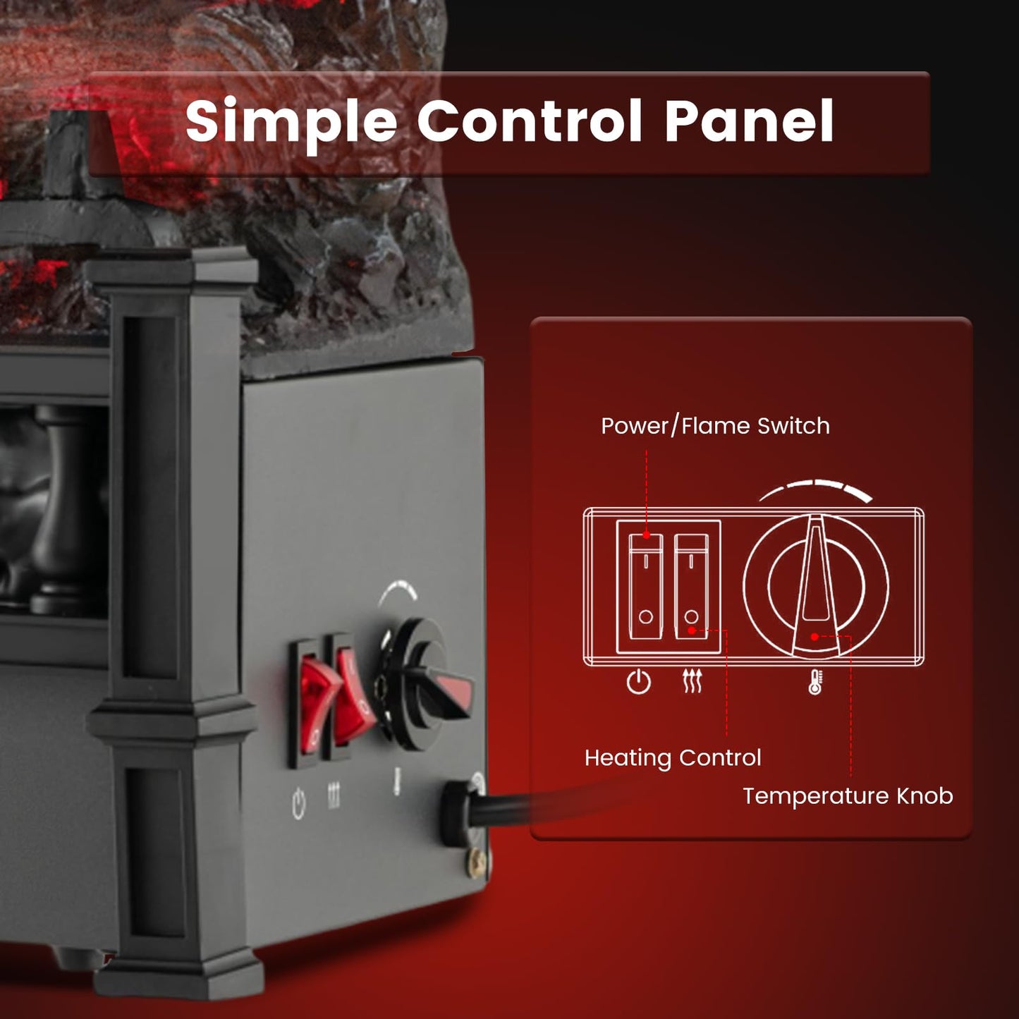 20 Inch Electric Fireplace Log Set Heater with Adjustable Temp, Overheating Protection, Realistic Pinewood Ember Bed