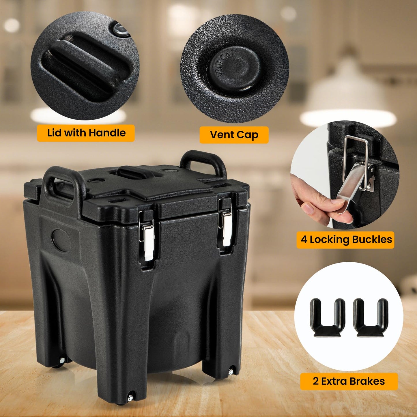 Insulated Food Carrier 32Qt Stackable Catering Hot Box w/ 4 Directional Wheels