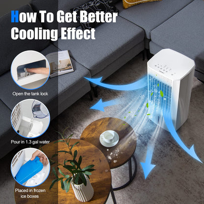 Evaporative Air Cooler, Portable Swamp Cooler with Remote Control, 2 Ice Packs, 15H Timer, 1.3 Gal Water Tank