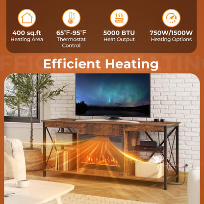 23 Inches Electric Fireplace Insert 750W/1500W Fireplace Heater with Remote Control