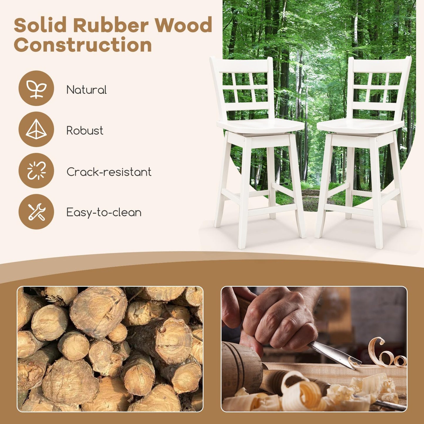 24.5 Inch Counter Height Bar Chairs w/Hollow Backrest & Contoured Seat