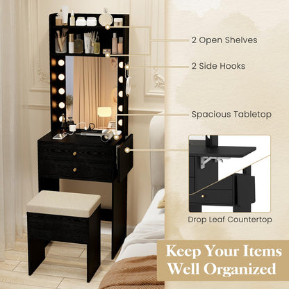 Vanity Desk with Mirror and Lights for Apartment