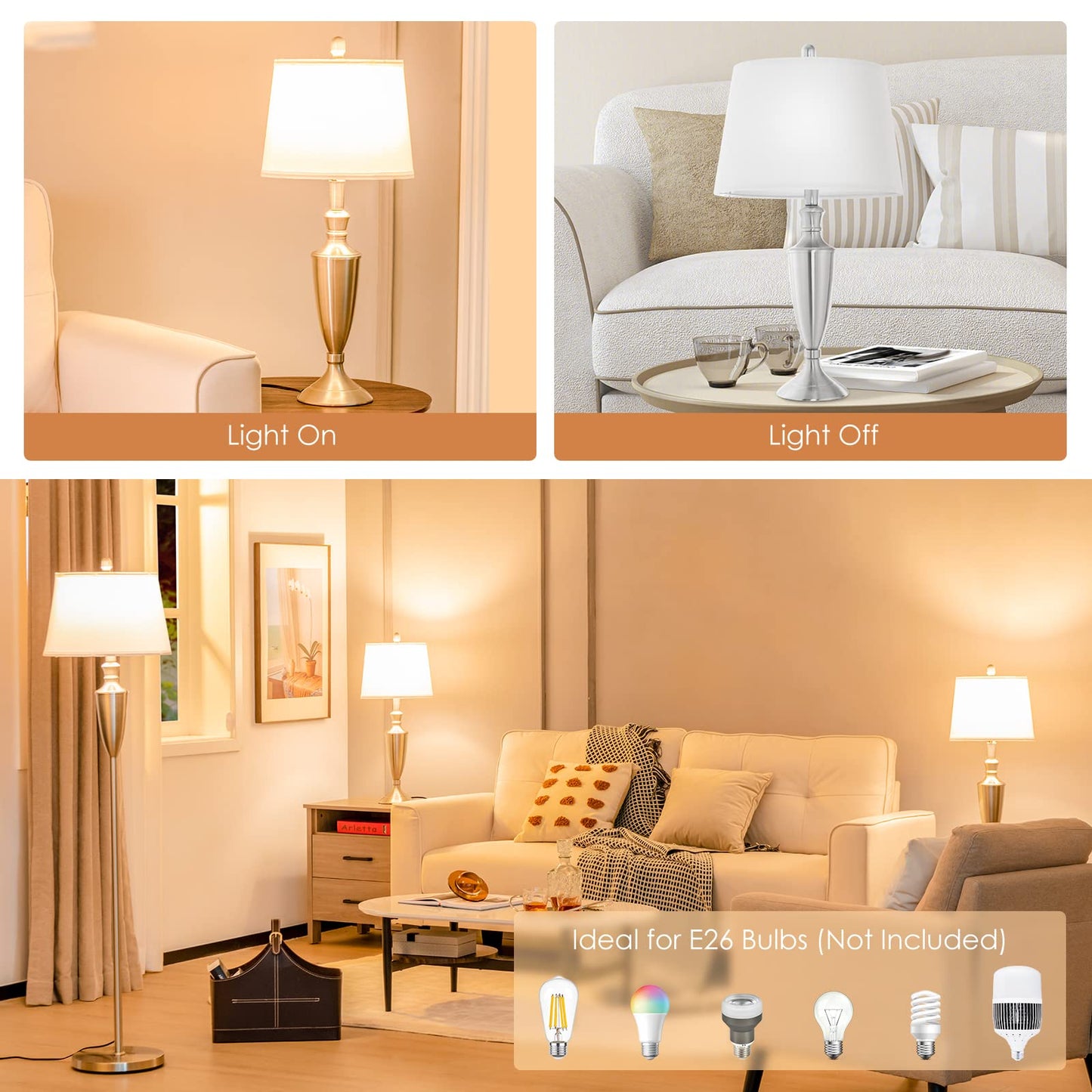 ARLIME 3 Piece Lamp Set, Modern Floor Lamp & 2 Table Lamps