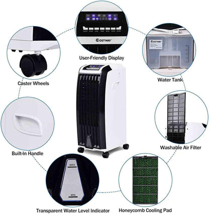 ARLIME Evaporative Air Cooler, 28" Portable Air Conditioner w/Remote, 1.7 Gallon Water Tank, 7.5H Timer