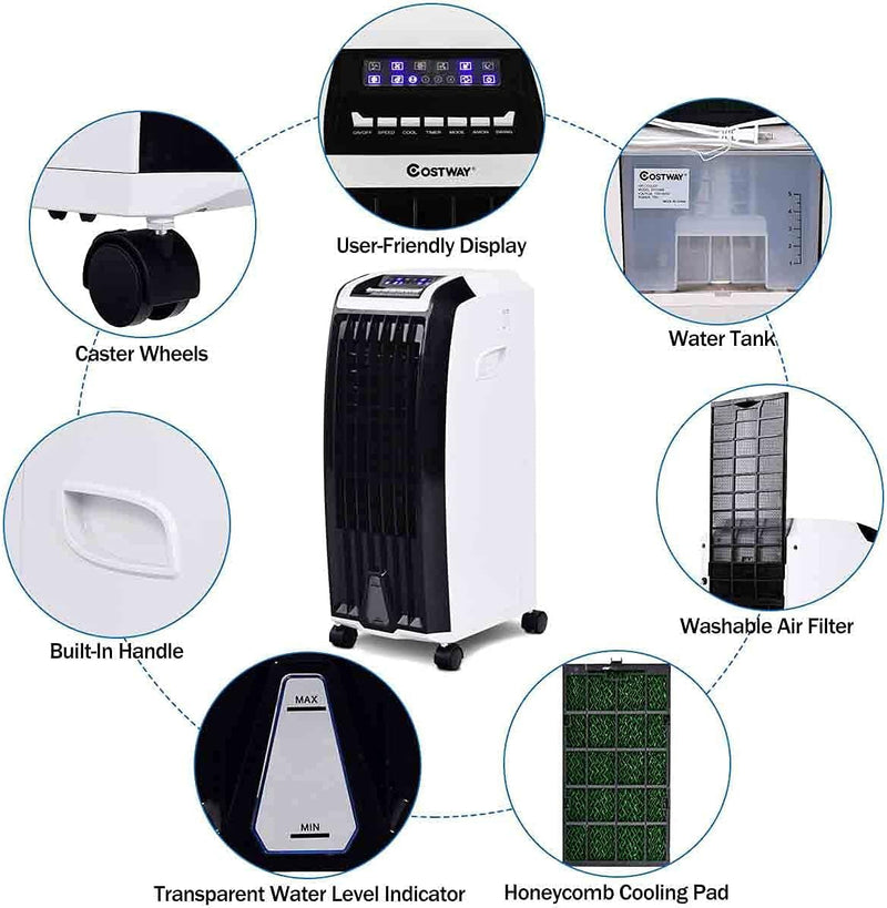 ARLIME Evaporative Air Cooler, 28" Portable Air Conditioner w/Remote, 1.7 Gallon Water Tank, 7.5H Timer