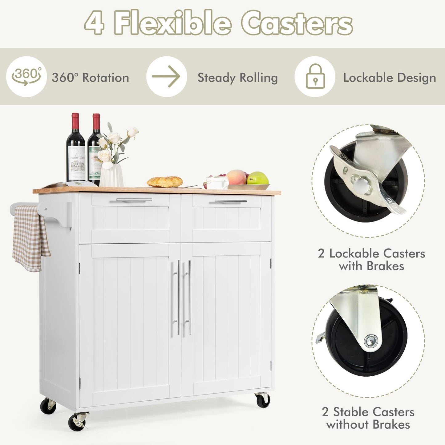Kitchen Island Cart on Wheels with Side Towel Bar