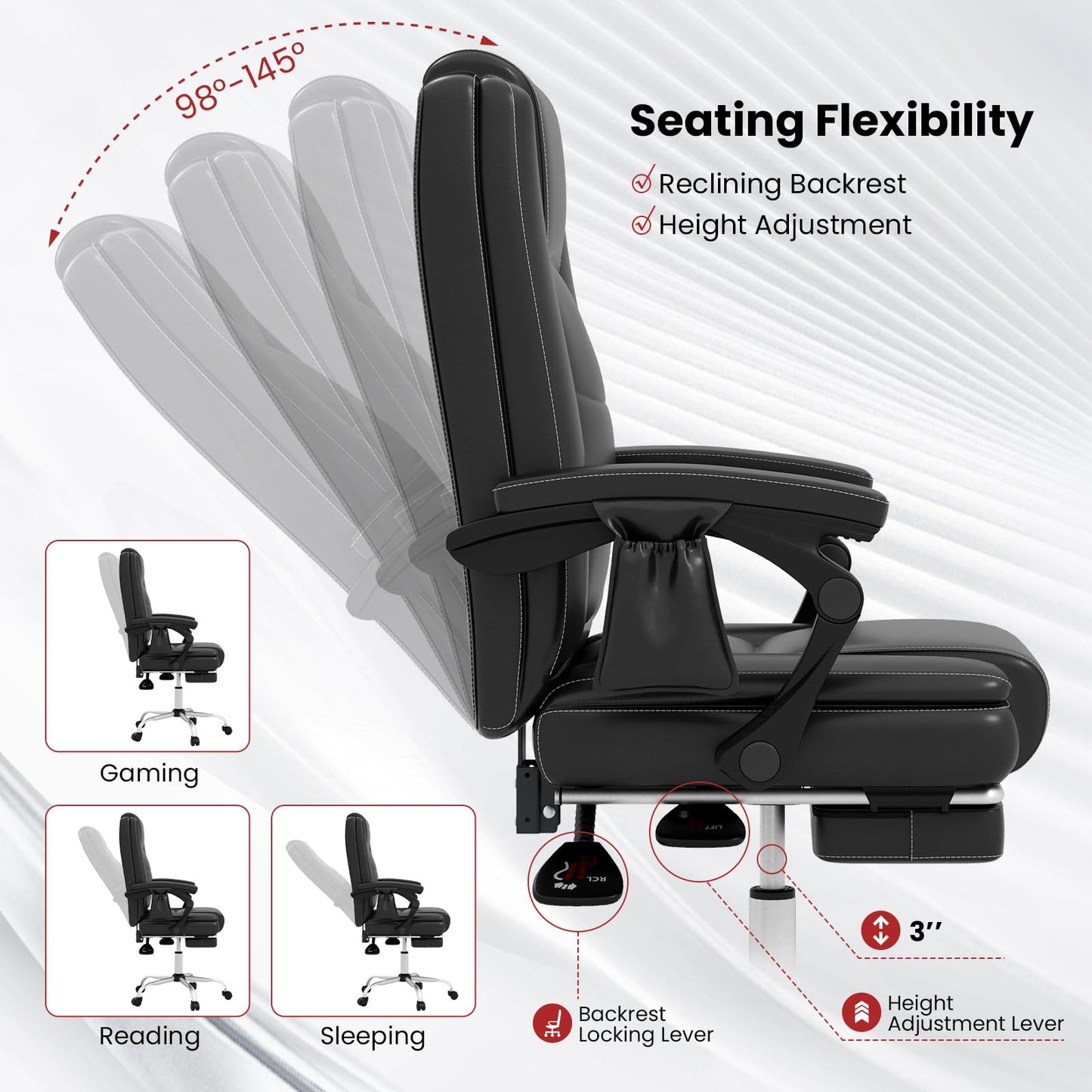 Big and Tall Office Chair 6-Point Massage Desk Chair with Retractable Footrest
