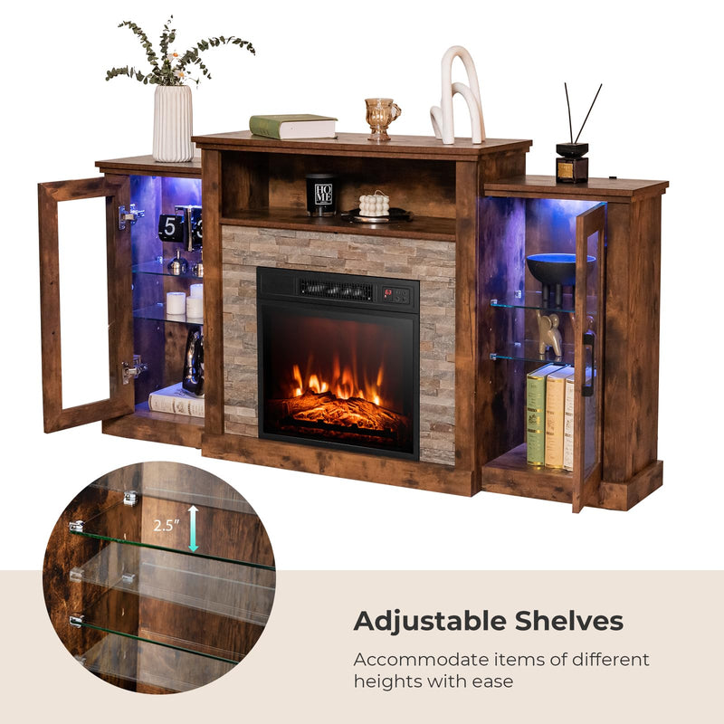 Fireplace TV Stand with LED Lights for TV up to 65”, Entertainment Center with 18” Electric Fireplace