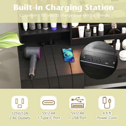 Dressing Table with Charging Station Bedroom Makeup Vanity Set for Girl