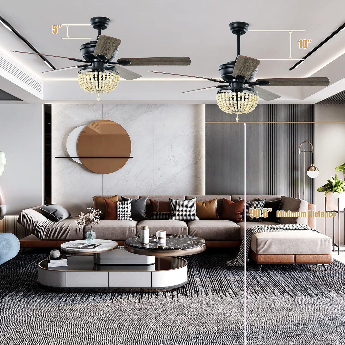 52" Ceiling Fan with Lights and Remote Control, Retro Lighting Ceiling Fan with 5 Blades