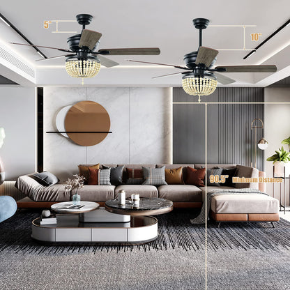 52" Ceiling Fan with Lights and Remote Control, Retro Lighting Ceiling Fan with 5 Blades