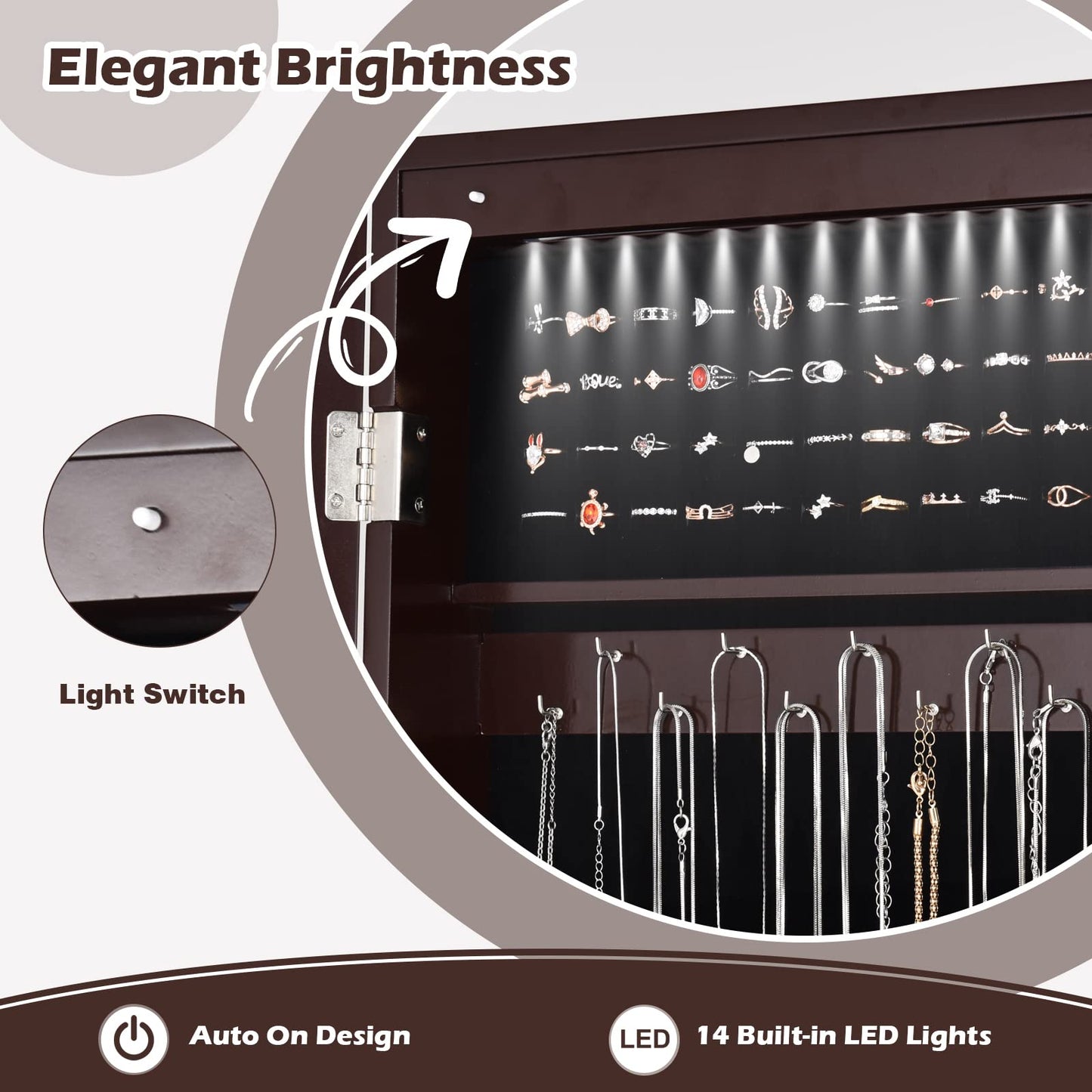 14 LED Jewelry Armoire Cabinet Freestanding Jewelry Storage Organizer