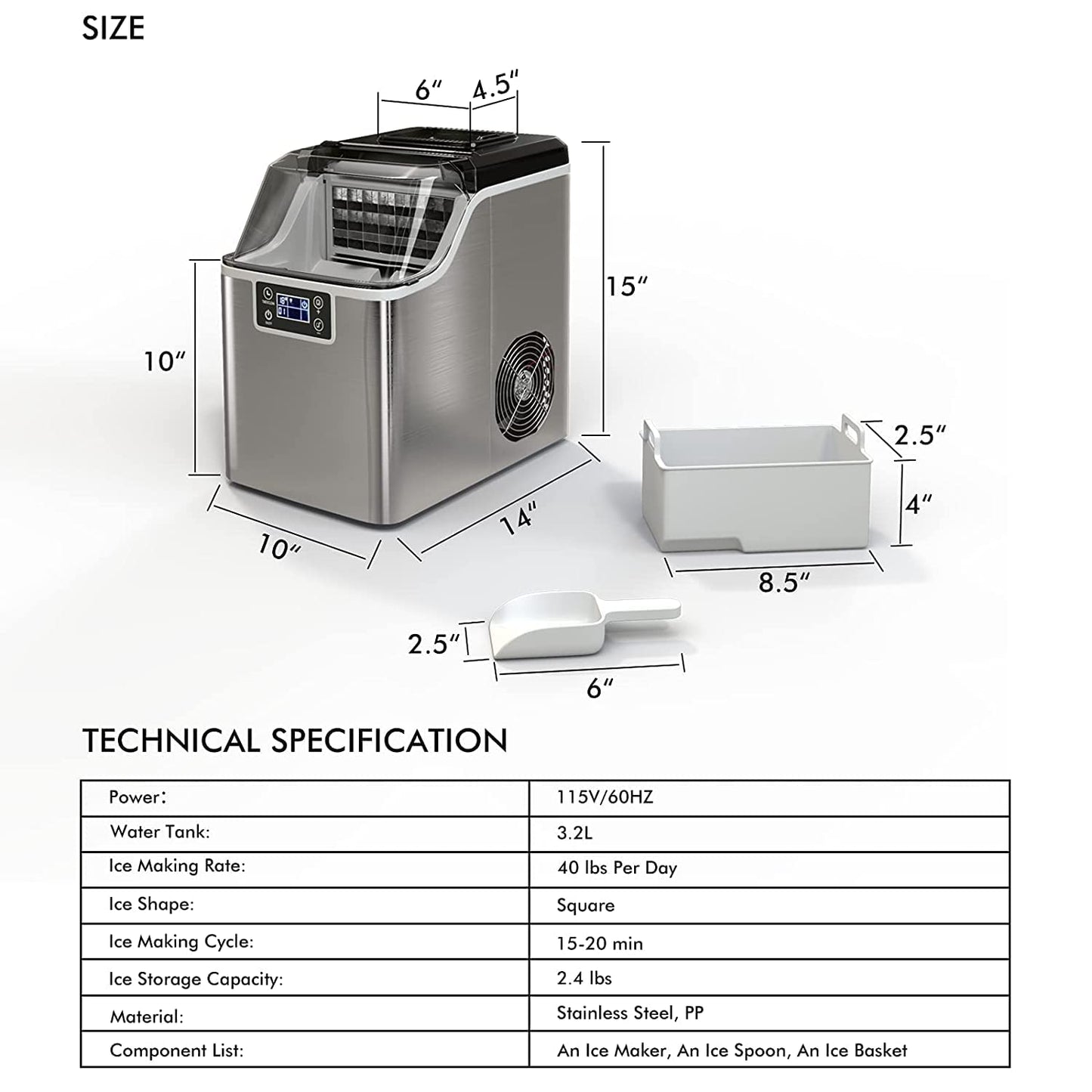 ARLIME Portable Countertop Ice Maker Machine, 45 Lbs/24H, 24 Pcs/13 Mins