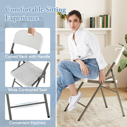 Stackable Plastic Folding Chairs w/Waterproof Seat 350 LBS Capacity Heavy-Duty Metal Frame