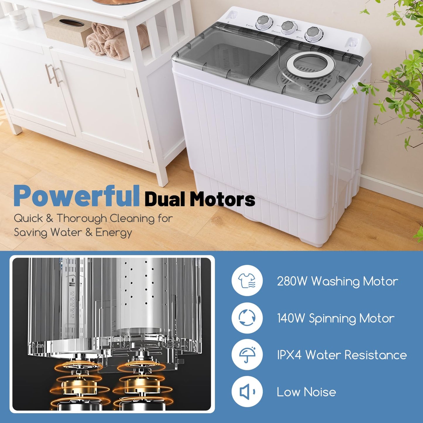 ARLIME Portable Washing Machine, 26 lbs Washer and Spinner Combo with Drain Pump