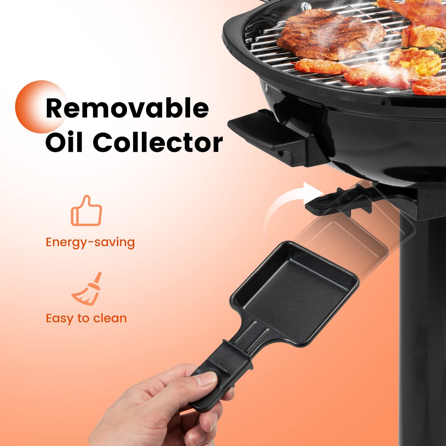 Portable Grill with Metal Cooking Grilling Rack | Detachable Temperature Control & Removable Grease Collector