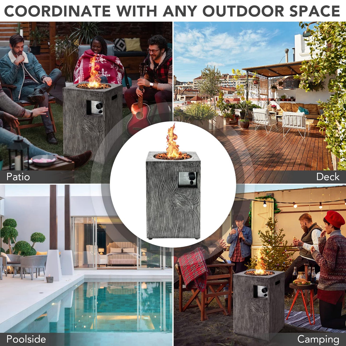 16-Inch Outdoor Propane Fire Pit 30,000 BTU Patiojoy Electronic Ignition Square Gas Fire Pit with Protective Cover