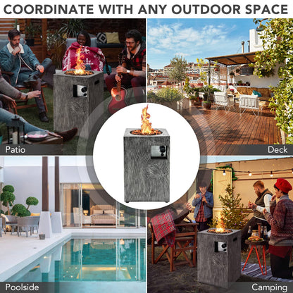 16-Inch Outdoor Propane Fire Pit 30,000 BTU Patiojoy Electronic Ignition Square Gas Fire Pit with Protective Cover