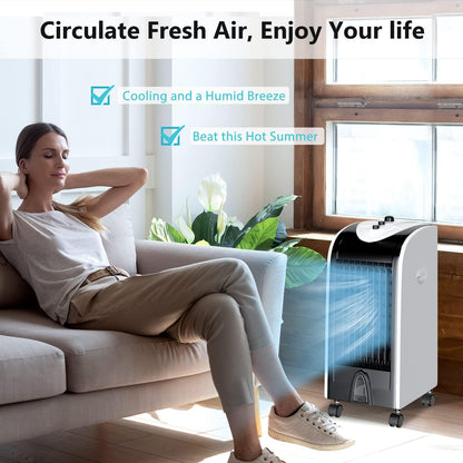 ARLIME Evaporative Air Cooler, Windowless Swamp Cooler Fan & Humidifier with 3 Modes, 3 Speeds, 2 Ice Boxes
