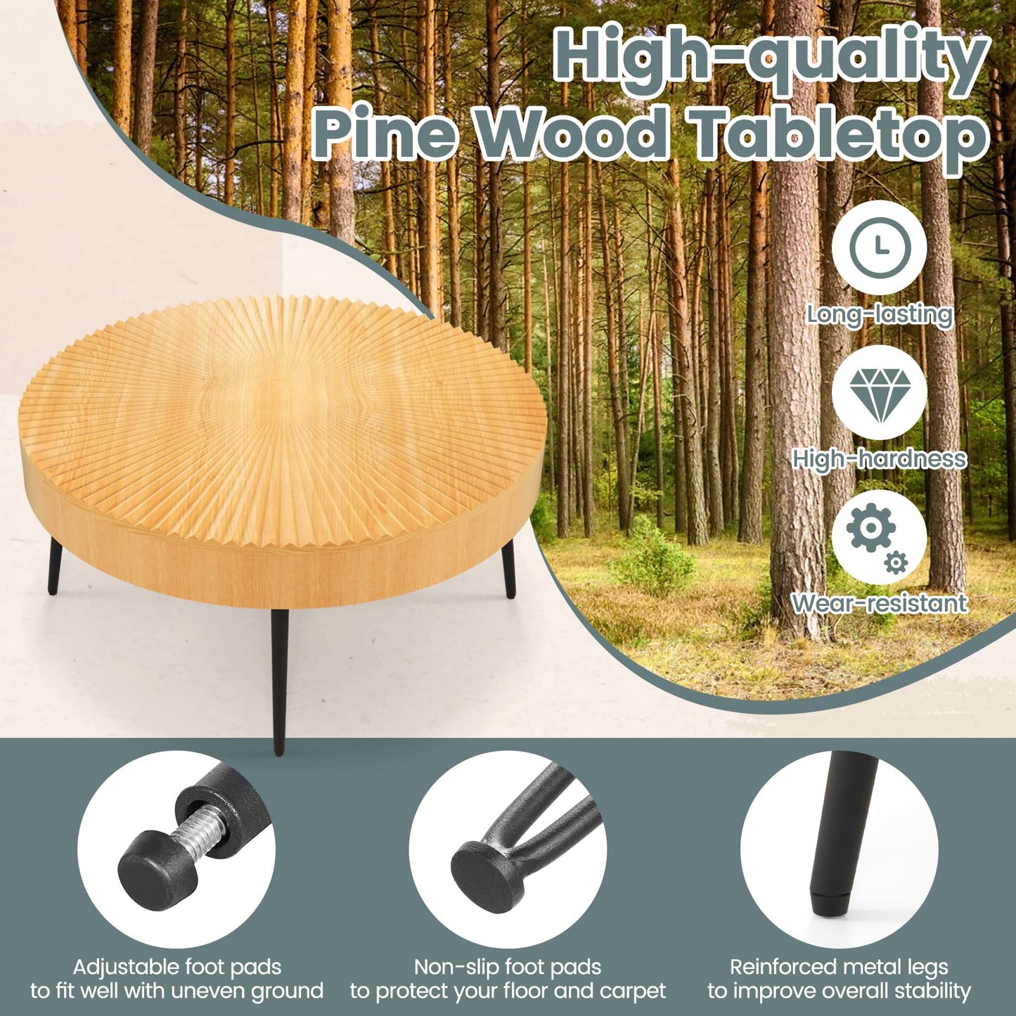 Farmhouse Round Coffee Table Set of 2 for Living Room