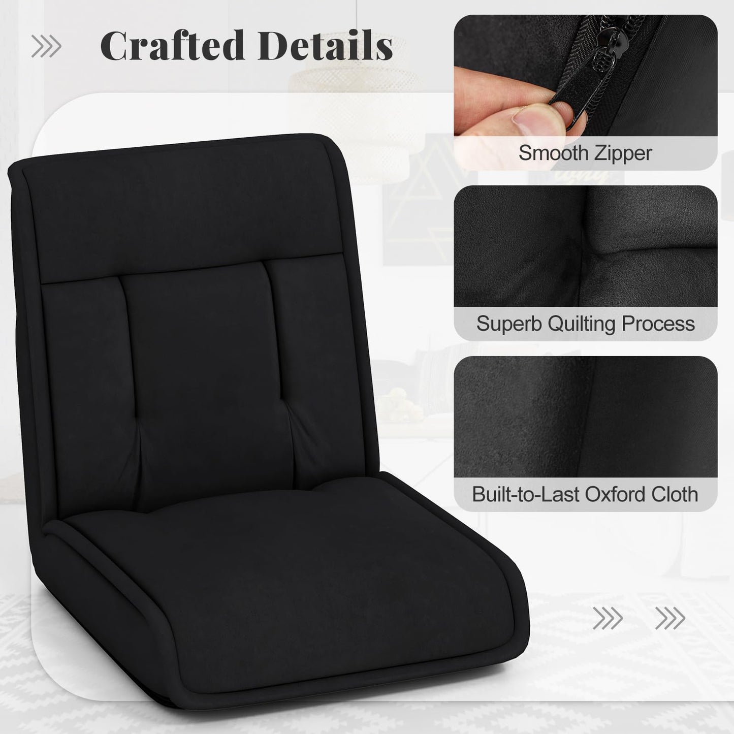 Folding Floor Chair Convertible Lazy Sofa Chair with 14-Poistion Adjustable Backrest