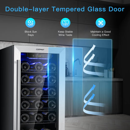15 Inch Wine Cooler Refrigerator, 30 Bottles Stainless Steel Wine Cellar with Lock, Tempered Glass Door
