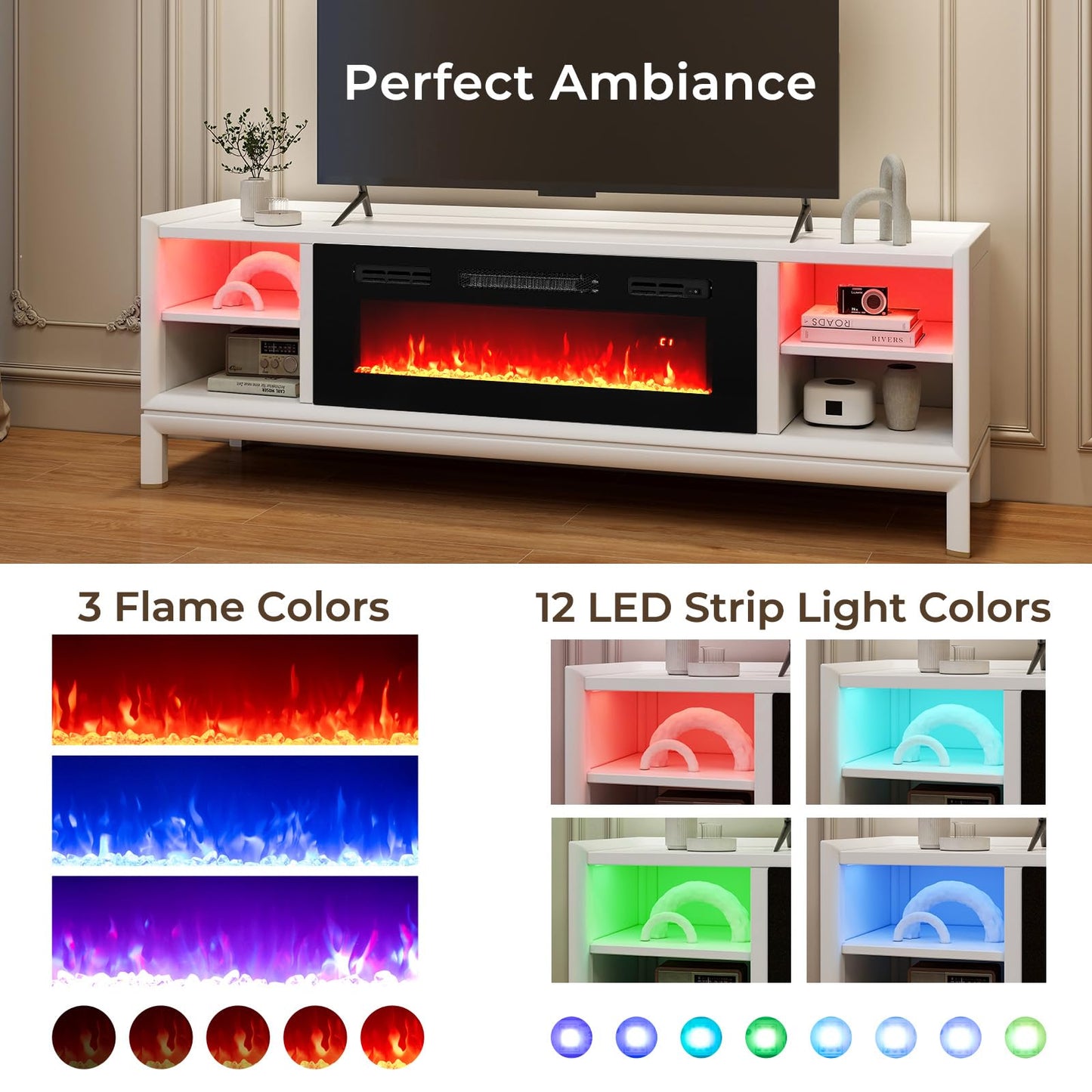 36 Inches Electric Fireplace Inserts w/LED Strip Lights