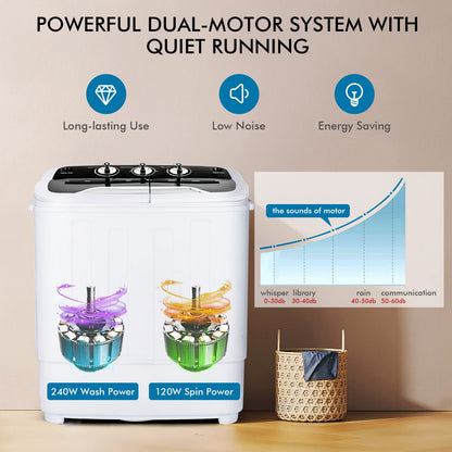 Portable Washing Machine 2 in 1 Twin Tub 13Lbs Capacity Washer(8Lbs) and Spinner(5Lbs)