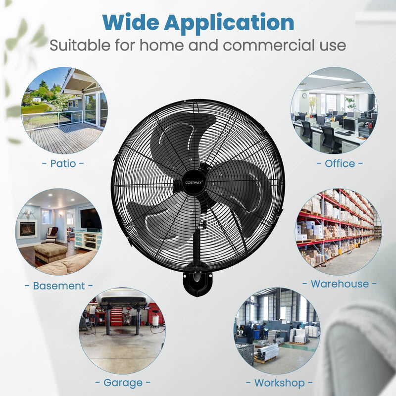 Wall Mount Fan 21 Inches Heavy Duty Metal Wall Fan with 3 Speeds