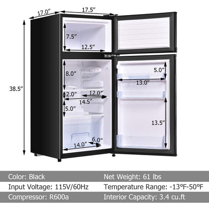 ARLIME Compact Refrigerator, 3.4 Cu. Ft. Classic Fridge with Adjustable Removable Glass Shelves